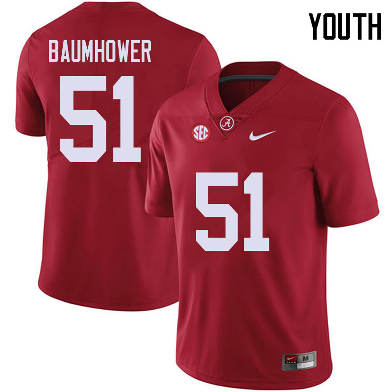 Alabama Crimson Tide Youth Wes Baumhower #51 Red NCAA Nike Authentic Stitched 2018 College Football Jersey OV16S16GY